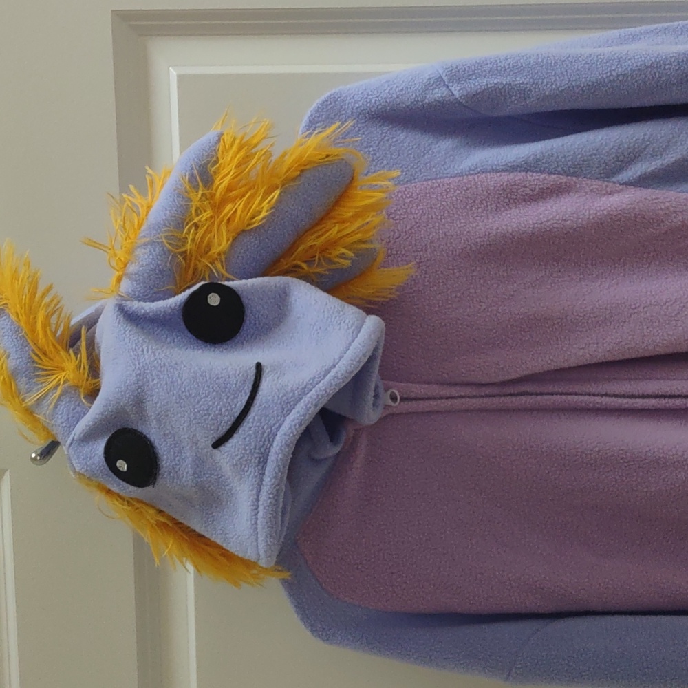 Fun Purple and Blue Fleece Onesie Axolotl with Yellow Accents